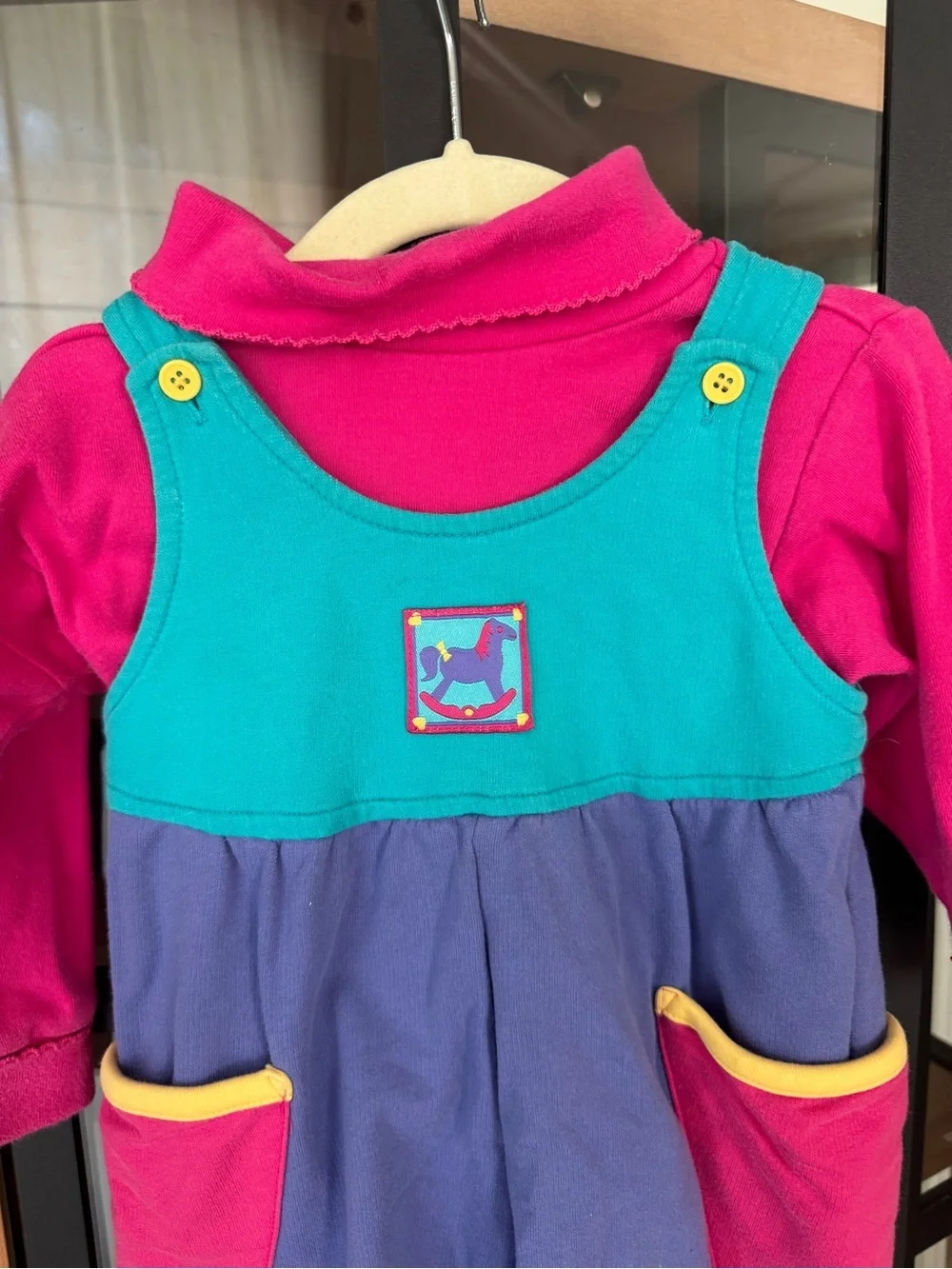 Vintage 90s Gymboree overalls set turtleneck sweater colorblock embroidered